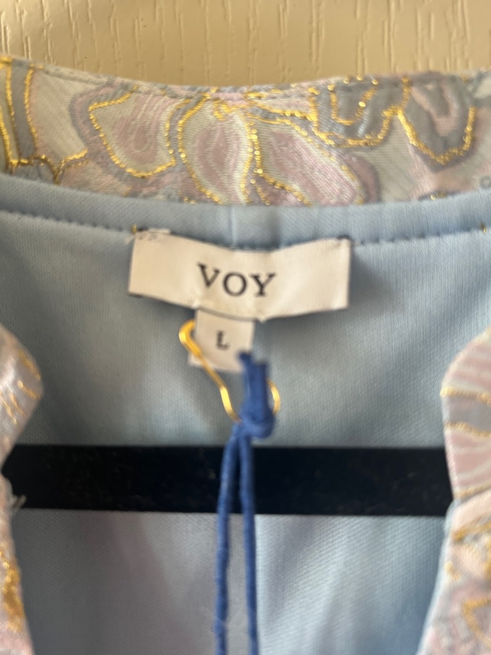 VOY Pastel Blue Floral Puff-Sleeve Blouse - Picture 2 of 11
